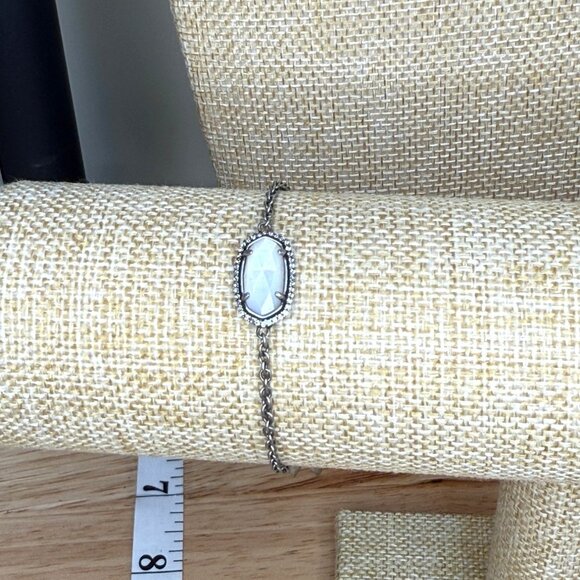Kendra Scott Silver-Tone Adjustable Bracelet W/ Faceted White Stone Oval Charm - Picture 1 of 12
